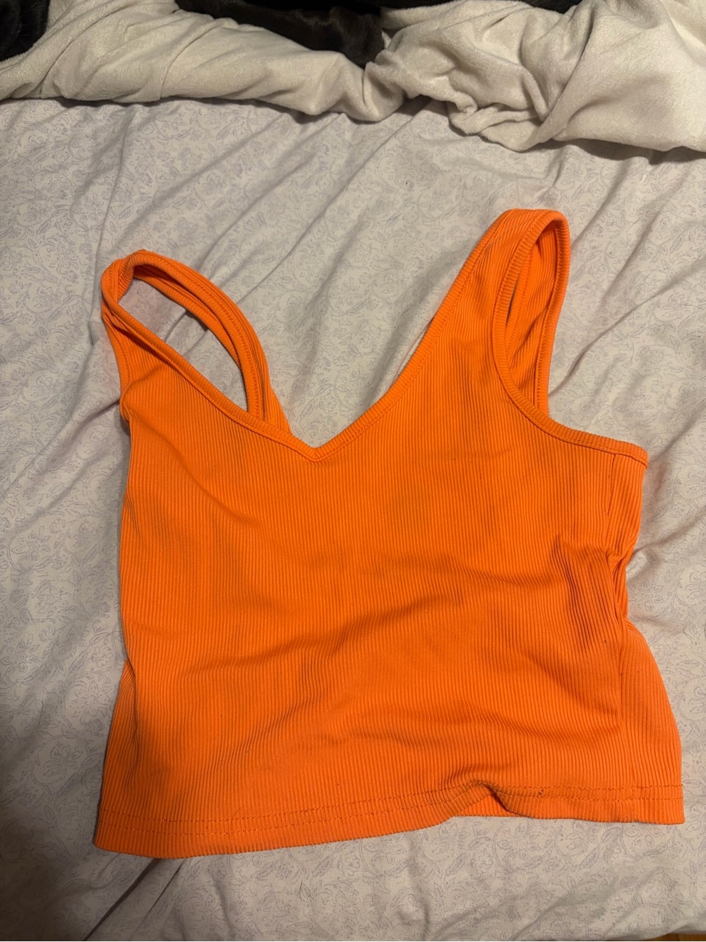 SHEIN Orange Ribbed V-Neck Crop Top